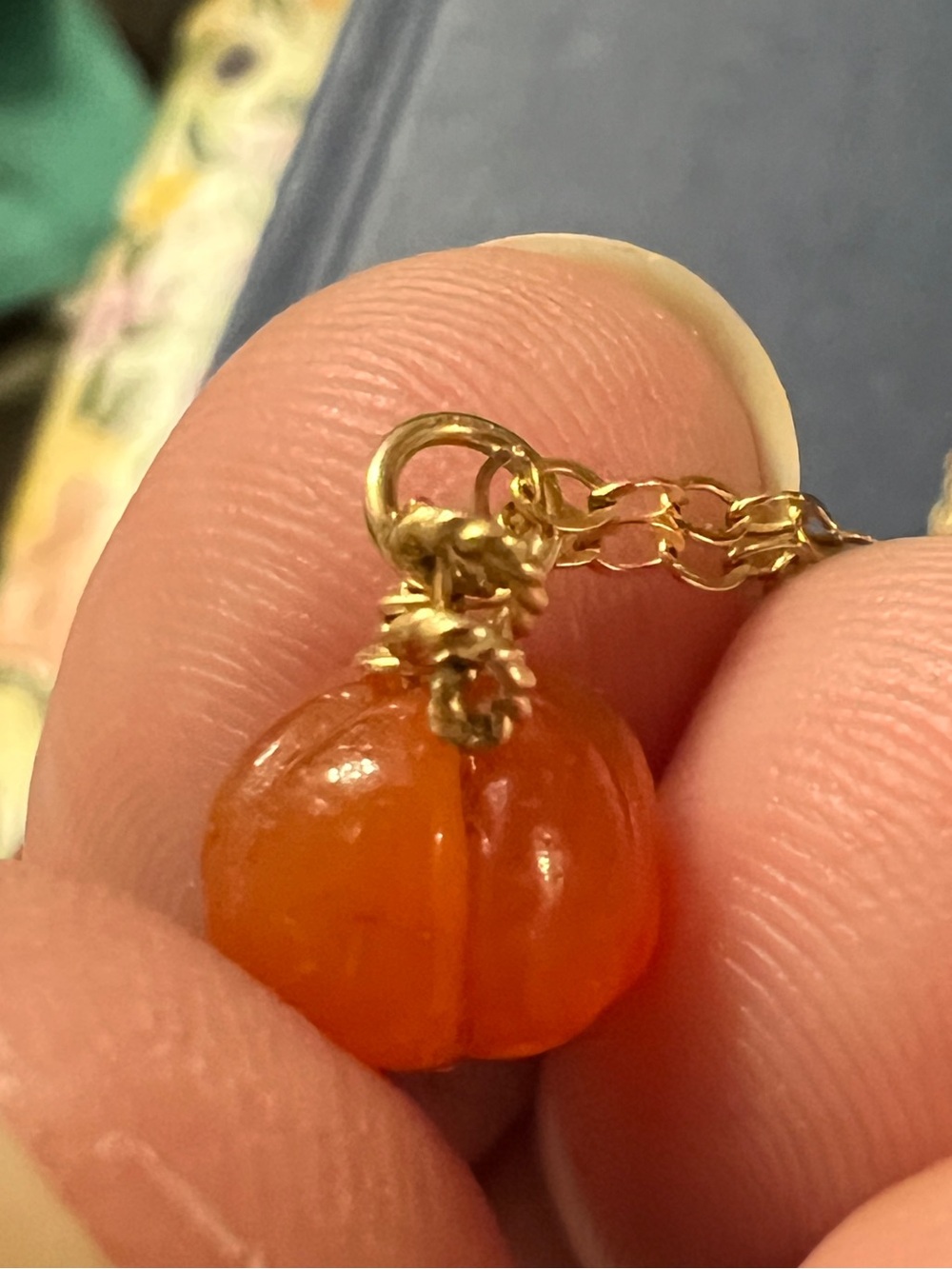 20” 14 K Gold Filled Miniature Carnelian Pumpkin Necklace